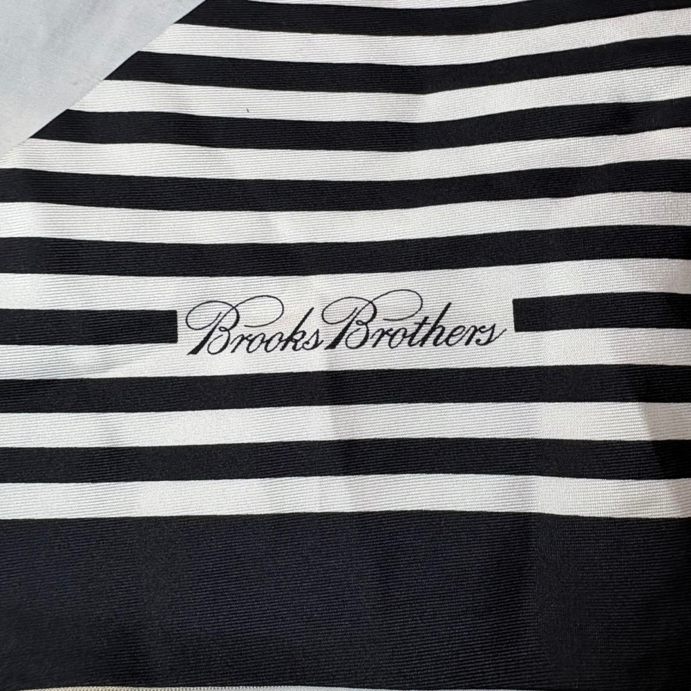 Brooks Brothers 100% Silk Skinny Scarf Striped Black White Gold Made in Italy - Picture 3 of 6